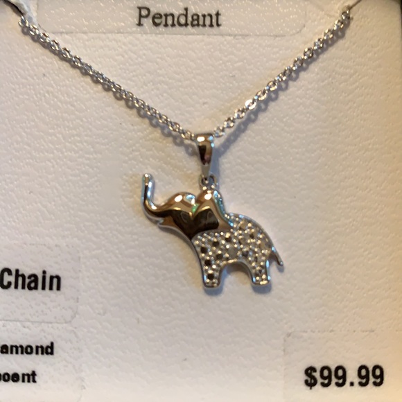 Silver Elephant Necklace with Diamond Accent - Picture 6 of 7